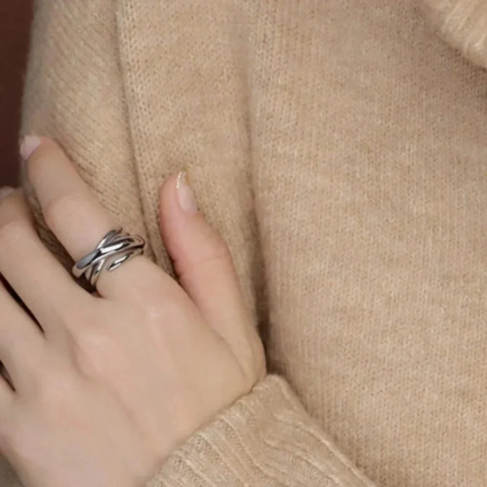 Minimalist Sterling Silver Twisted Ring Adjustable - Picture 4 of 8